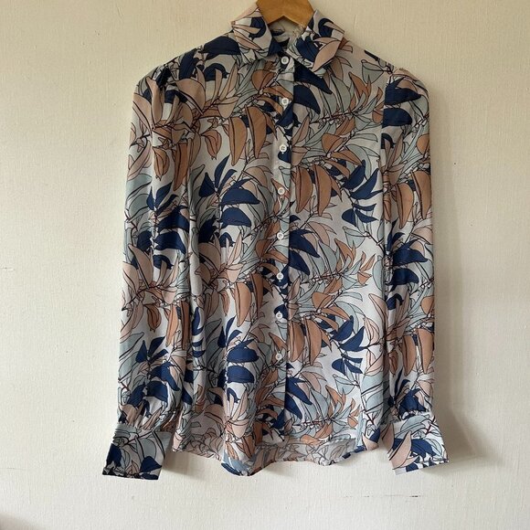 Bohme Quincey Button Down Womens XS Blue Floral Collared Button Front NWOT Boho - Picture 1 of 8